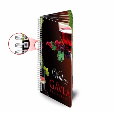 CARDÁPIOS CARDÁPIOS PERSONALIZADOS WIRE O 12 PÁGINAS PLÁSTICO COMPACTO 0,05MM 105X300MM Colorido frente e verso - 4 un.