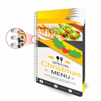CARDÁPIOS CARDÁPIOS PERSONALIZADOS WIRE O 12 PÁGINAS PLÁSTICO COMPACTO 0,05MM 150X210MM Colorido frente e verso - 20 un.