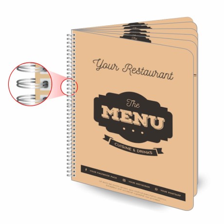 CARDÁPIOS CARDÁPIOS PERSONALIZADOS WIRE O 12 PÁGINAS PLÁSTICO COMPACTO 0,05MM 210X300MM Colorido frente e verso - 100 un.