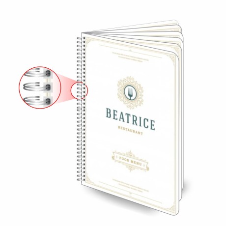 CARDÁPIOS CARDÁPIOS PERSONALIZADOS WIRE O 12 PÁGINAS PLÁSTICO COMPACTO 0,05MM 300X420MM Colorido frente e verso - 1 un.