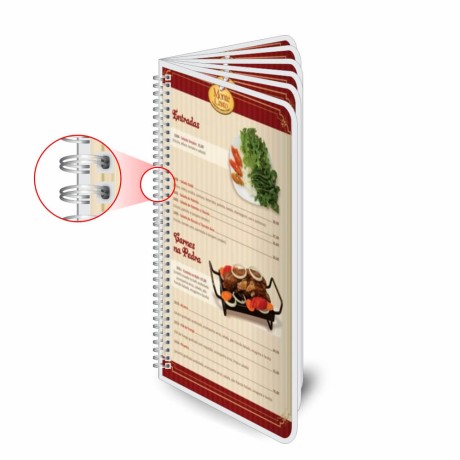 CARDÁPIOS CARDÁPIOS PERSONALIZADOS WIRE O 12 PÁGINAS PLASTIFICAÇÃO RÍGIDA 0,10MM COUCHÊ 150G Colorido frente e verso - 8 un.