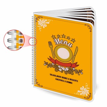 CARDÁPIOS CARDÁPIOS PERSONALIZADOS WIRE O 12 PÁGINAS PLASTIFICAÇÃO RÍGIDA 0,10MM COUCHÊ 150G Colorido frente e verso - 24 un.