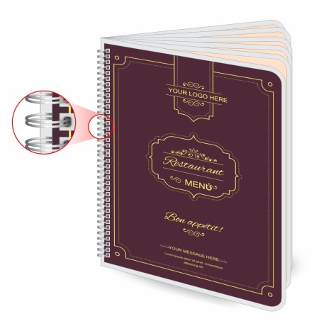 CARDÁPIOS CARDÁPIOS PERSONALIZADOS WIRE O 12 PÁGINAS PLASTIFICAÇÃO RÍGIDA 0,10MM COUCHÊ 150G Colorido frente e verso - 6 un.
