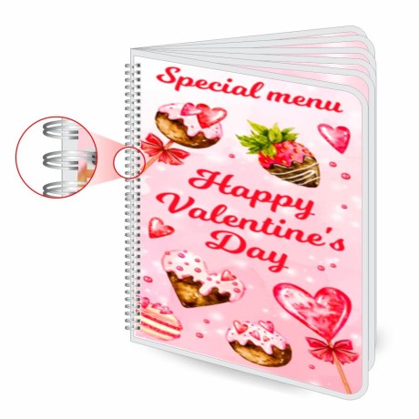 CARDÁPIOS CARDÁPIOS PERSONALIZADOS WIRE O 12 PÁGINAS PLASTIFICAÇÃO RÍGIDA 0,10MM COUCHÊ 150G Colorido frente e verso - 100 un.