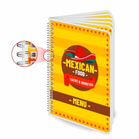 CARDÁPIOS CARDÁPIOS PERSONALIZADOS WIRE O 12 PÁGINAS PLASTIFICAÇÃO RÍGIDA 0,10MM COUCHÊ 150G Colorido frente e verso - 5 un.