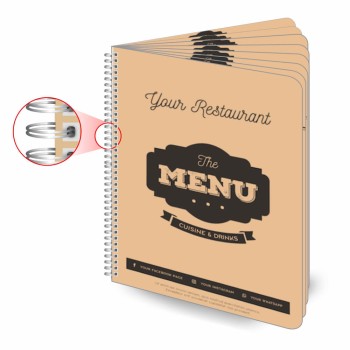 CARDÁPIOS CARDÁPIOS PERSONALIZADOS WIRE O 16 PÁGINAS PLÁSTICO COMPACTO 0,05MM 210X300MM Colorido frente e verso - 24 un.