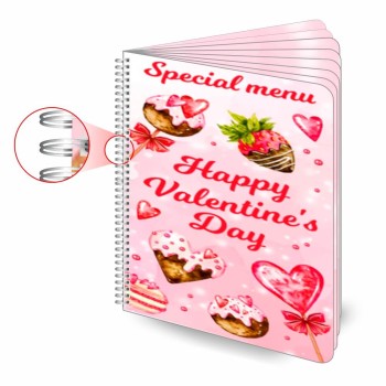 CARDÁPIOS CARDÁPIOS PERSONALIZADOS WIRE O 16 PÁGINAS PLÁSTICO COMPACTO 0,05MM 210X300MM Colorido frente e verso - 12 un.