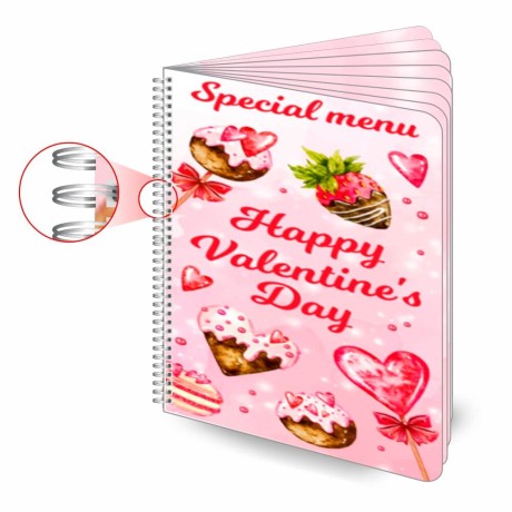 CARDÁPIOS CARDÁPIOS PERSONALIZADOS WIRE O 16 PÁGINAS PLÁSTICO COMPACTO 0,05MM 210X300MM Colorido frente e verso - 12 un.