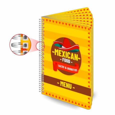 CARDÁPIOS CARDÁPIOS PERSONALIZADOS WIRE O 16 PÁGINAS PLÁSTICO COMPACTO 0,05MM 420X300MM Colorido frente e verso - 10 un.