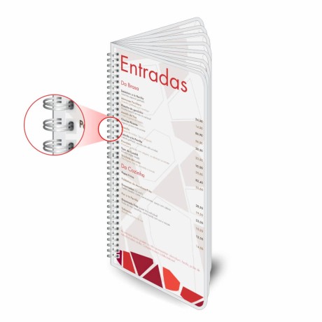 CARDÁPIOS CARDÁPIOS PERSONALIZADOS WIRE O 16 PÁGINAS PLASTIFICAÇÃO RÍGIDA 0,10MM COUCHÊ 150G Colorido frente e verso - 20 un.