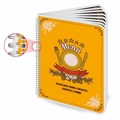 CARDÁPIOS CARDÁPIOS PERSONALIZADOS WIRE O 16 PÁGINAS PLASTIFICAÇÃO RÍGIDA 0,10MM COUCHÊ 150G Colorido frente e verso - 10 un.