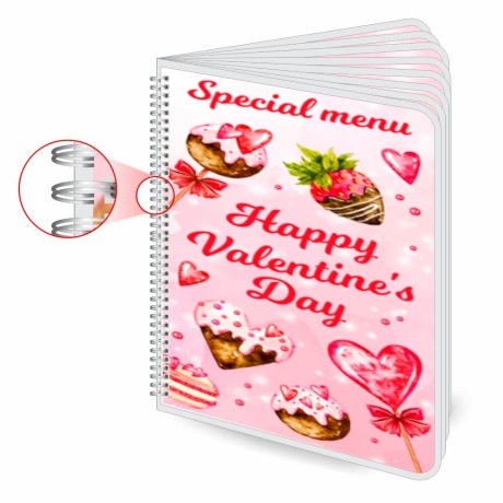 CARDÁPIOS CARDÁPIOS PERSONALIZADOS WIRE O 16 PÁGINAS PLASTIFICAÇÃO RÍGIDA 0,10MM COUCHÊ 150G Colorido frente e verso - 1 un.
