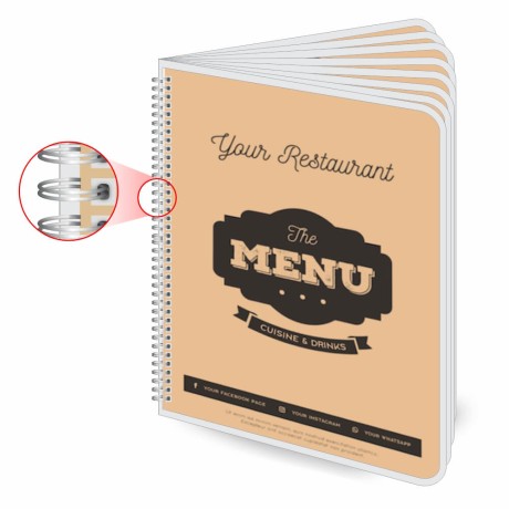 CARDÁPIOS CARDÁPIOS PERSONALIZADOS WIRE O 16 PÁGINAS PLASTIFICAÇÃO RÍGIDA 0,10MM COUCHÊ 150G Colorido frente e verso - 25 un.