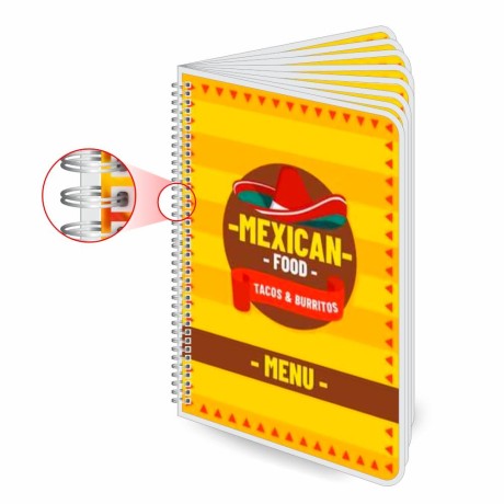 CARDÁPIOS CARDÁPIOS PERSONALIZADOS WIRE O 16 PÁGINAS PLASTIFICAÇÃO RÍGIDA 0,10MM COUCHÊ 150G Colorido frente e verso - 1 un.