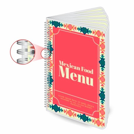 CARDÁPIOS CARDÁPIOS PERSONALIZADOS WIRE O 16 PÁGINAS PLASTIFICAÇÃO RÍGIDA 0,10MM COUCHÊ 150G Colorido frente e verso - 10 un.