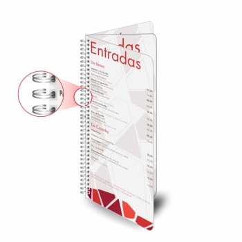 CARDÁPIOS CARDÁPIOS PERSONALIZADOS WIRE O 6 PÁGINAS PLÁSTICO COMPACTO 0,05MM 105X300MM Colorido frente e verso - 4 un.
