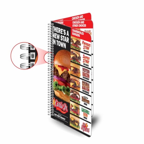 CARDÁPIOS CARDÁPIOS PERSONALIZADOS WIRE O 6 PÁGINAS PLÁSTICO COMPACTO 0,05MM 105X300MM Colorido frente e verso - 20 un.