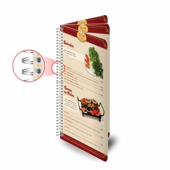 CARDÁPIOS CARDÁPIOS PERSONALIZADOS WIRE O 6 PÁGINAS PLÁSTICO COMPACTO 0,05MM 105X300MM Colorido frente e verso - 12 un.