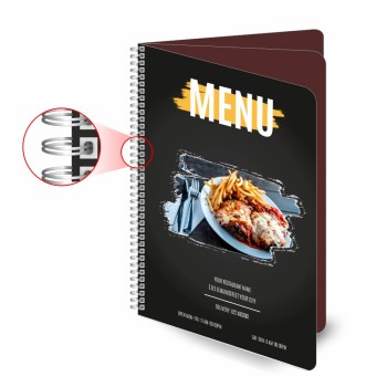 CARDÁPIOS CARDÁPIOS PERSONALIZADOS WIRE O 6 PÁGINAS PLÁSTICO COMPACTO 0,05MM 150X210MM Colorido frente e verso - 4 un.
