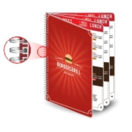 CARDÁPIOS CARDÁPIOS PERSONALIZADOS WIRE O 6 PÁGINAS PLÁSTICO COMPACTO 0,05MM 150X210MM Colorido frente e verso - 12 un.