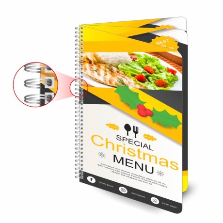 CARDÁPIOS CARDÁPIOS PERSONALIZADOS WIRE O 6 PÁGINAS PLÁSTICO COMPACTO 0,05MM 150X210MM Colorido frente e verso - 8 un.