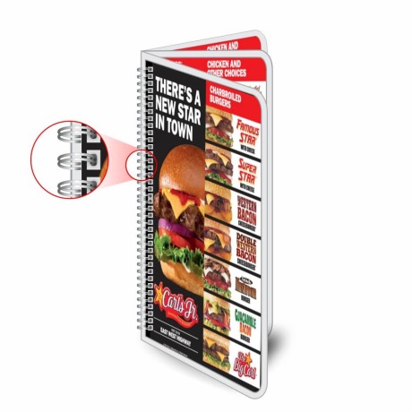 CARDÁPIOS CARDÁPIOS PERSONALIZADOS WIRE O 6 PÁGINAS PLASTIFICAÇÃO RÍGIDA 0,10MM COUCHÊ 150G Colorido frente e verso - 20 un.