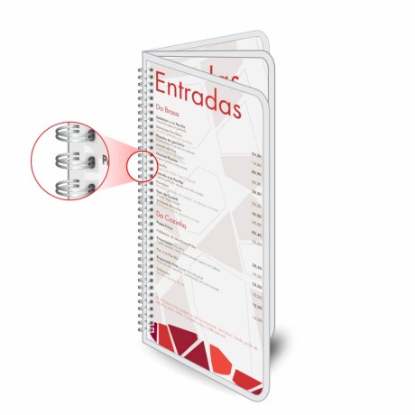 CARDÁPIOS CARDÁPIOS PERSONALIZADOS WIRE O 6 PÁGINAS PLASTIFICAÇÃO RÍGIDA 0,10MM COUCHÊ 150G Colorido frente e verso - 8 un.