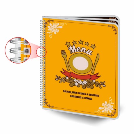 CARDÁPIOS CARDÁPIOS PERSONALIZADOS WIRE O 6 PÁGINAS PLASTIFICAÇÃO RÍGIDA 0,10MM COUCHÊ 150G Colorido frente e verso - 20 un.