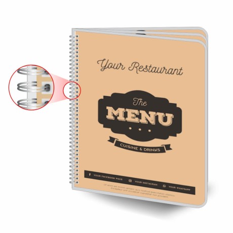 CARDÁPIOS CARDÁPIOS PERSONALIZADOS WIRE O 6 PÁGINAS PLASTIFICAÇÃO RÍGIDA 0,10MM COUCHÊ 150G Colorido frente e verso - 12 un.