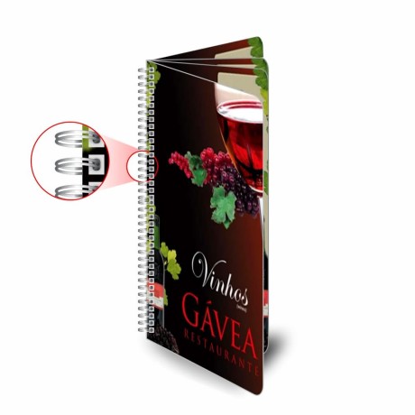 CARDÁPIOS CARDÁPIOS PERSONALIZADOS WIRE O 8 PÁGINAS PLÁSTICO COMPACTO 0,05MM 105X300MM Colorido frente e verso - 25 un.