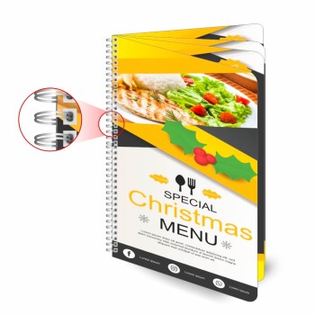 CARDÁPIOS CARDÁPIOS PERSONALIZADOS WIRE O 8 PÁGINAS PLÁSTICO COMPACTO 0,05MM 150X210MM Colorido frente e verso - 25 un.