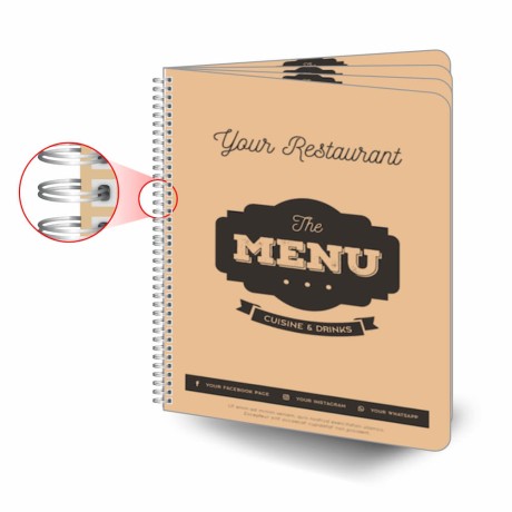 CARDÁPIOS CARDÁPIOS PERSONALIZADOS WIRE O 8 PÁGINAS PLÁSTICO COMPACTO 0,05MM 210X300MM Colorido frente e verso - 5 un.