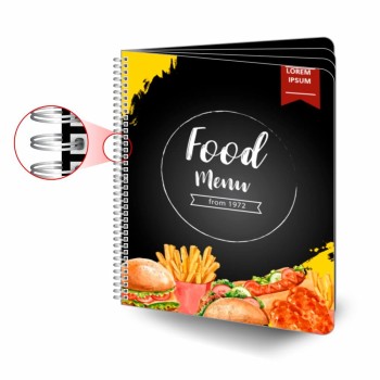 CARDÁPIOS CARDÁPIOS PERSONALIZADOS WIRE O 8 PÁGINAS PLÁSTICO COMPACTO 0,05MM 210X300MM Colorido frente e verso - 25 un.