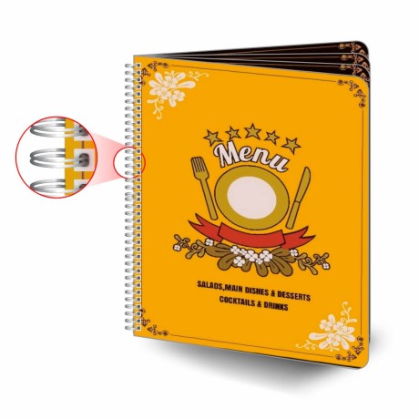 CARDÁPIOS CARDÁPIOS PERSONALIZADOS WIRE O 8 PÁGINAS PLÁSTICO COMPACTO 0,05MM 210X300MM Colorido frente e verso - 10 un.
