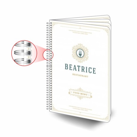 CARDÁPIOS CARDÁPIOS PERSONALIZADOS WIRE O 8 PÁGINAS PLÁSTICO COMPACTO 0,05MM 300X420MM Colorido frente e verso - 25 un.