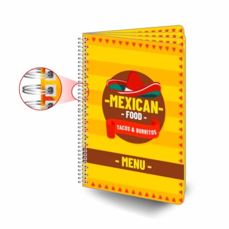 CARDÁPIOS CARDÁPIOS PERSONALIZADOS WIRE O 8 PÁGINAS PLÁSTICO COMPACTO 0,05MM 300X420MM Colorido frente e verso - 1 un.