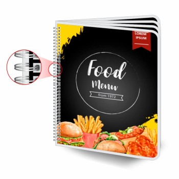 CARDÁPIOS CARDÁPIOS PERSONALIZADOS WIRE O 8 PÁGINAS PLASTIFICAÇÃO RÍGIDA 0,10MM COUCHÊ 150G Colorido frente e verso - 5 un.