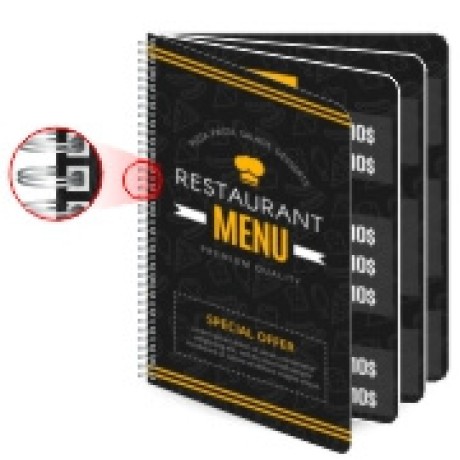 CARDÁPIOS CARDÁPIOS PERSONALIZADOS WIRE O 8 PÁGINAS PLASTIFICAÇÃO RÍGIDA 0,10MM COUCHÊ 150G Colorido frente e verso - 10 un.
