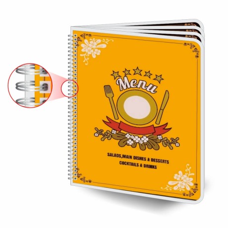 CARDÁPIOS CARDÁPIOS PERSONALIZADOS WIRE O 8 PÁGINAS PLASTIFICAÇÃO RÍGIDA 0,10MM COUCHÊ 150G Colorido frente e verso - 10 un.