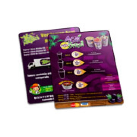 CARDÁPIOS PLASTIFICADOS PLÁSTICO COMPACTO 0,05MM 150X210MM Colorido frente e verso - 100 un.