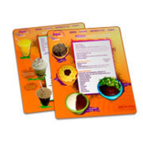 CARDÁPIOS PLASTIFICADOS PLÁSTICO COMPACTO 0,05MM 210X300MM Colorido frente e verso - 8 un.