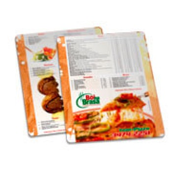 CARDÁPIOS PLASTIFICADOS PLÁSTICO COMPACTO 0,05MM 210X300MM Colorido frente e verso - 48 un.