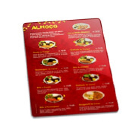 CARDÁPIOS PLASTIFICADOS PLÁSTICO COMPACTO 0,05MM 300X420MM Colorido frente - 200 un.