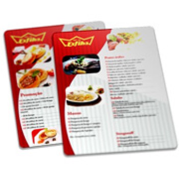CARDÁPIOS PLASTIFICADOS PLÁSTICO COMPACTO 0,05MM 300X420MM Colorido frente e verso - 25 un.