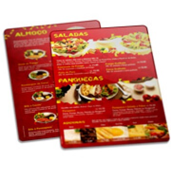 CARDÁPIOS PLASTIFICADOS PLÁSTICO COMPACTO 0,05MM 300X420MM Colorido frente e verso - 200 un.