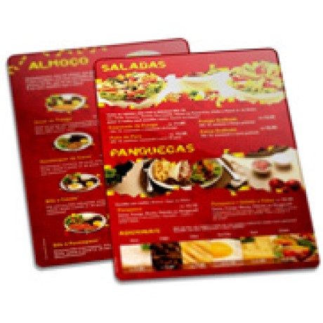 CARDÁPIOS PLASTIFICADOS PLÁSTICO COMPACTO 0,05MM 300X420MM Colorido frente e verso - 200 un.