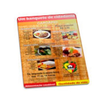 CARDÁPIOS PLASTIFICADOS PLÁSTICO COMPACTO 0,05MM 300X420MM Colorido frente - 100 un.