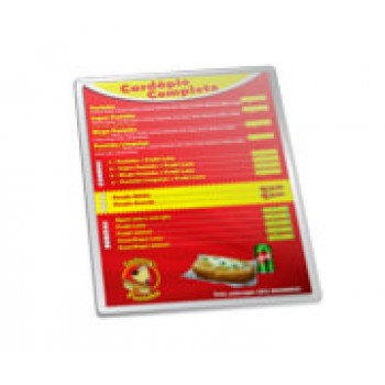 CARDÁPIOS PLASTIFICADOS PLASTIFICAÇÃO RÍGIDA 0,10MM 300X420MM Colorido frente - 100 un.
