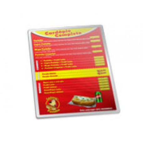 CARDÁPIOS PLASTIFICADOS PLASTIFICAÇÃO RÍGIDA 0,10MM 300X420MM Colorido frente - 100 un.