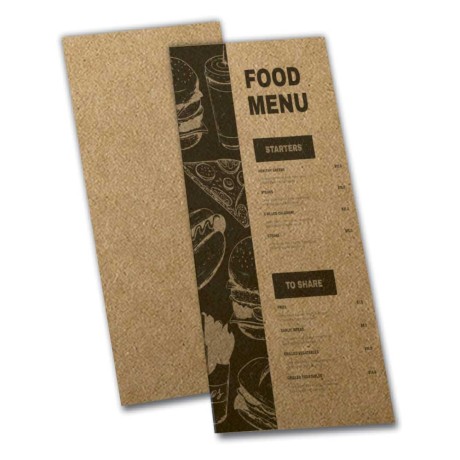 CARDÁPIOS SIMPLES KRAFT 250G 105X300MM Preto e branco frente - 100 un.